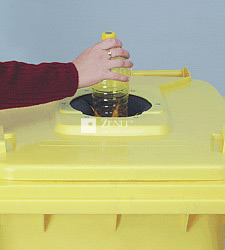 120 literes műanyag hulladékgyűjtő MŰANYAG gyűjtésére alkalmas fedéllel sárga színben