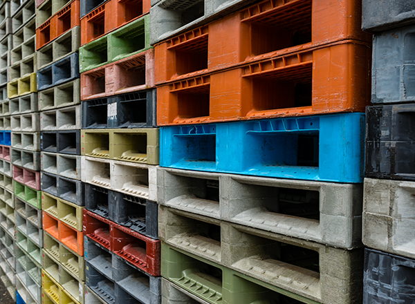 Plastic bins and pallets